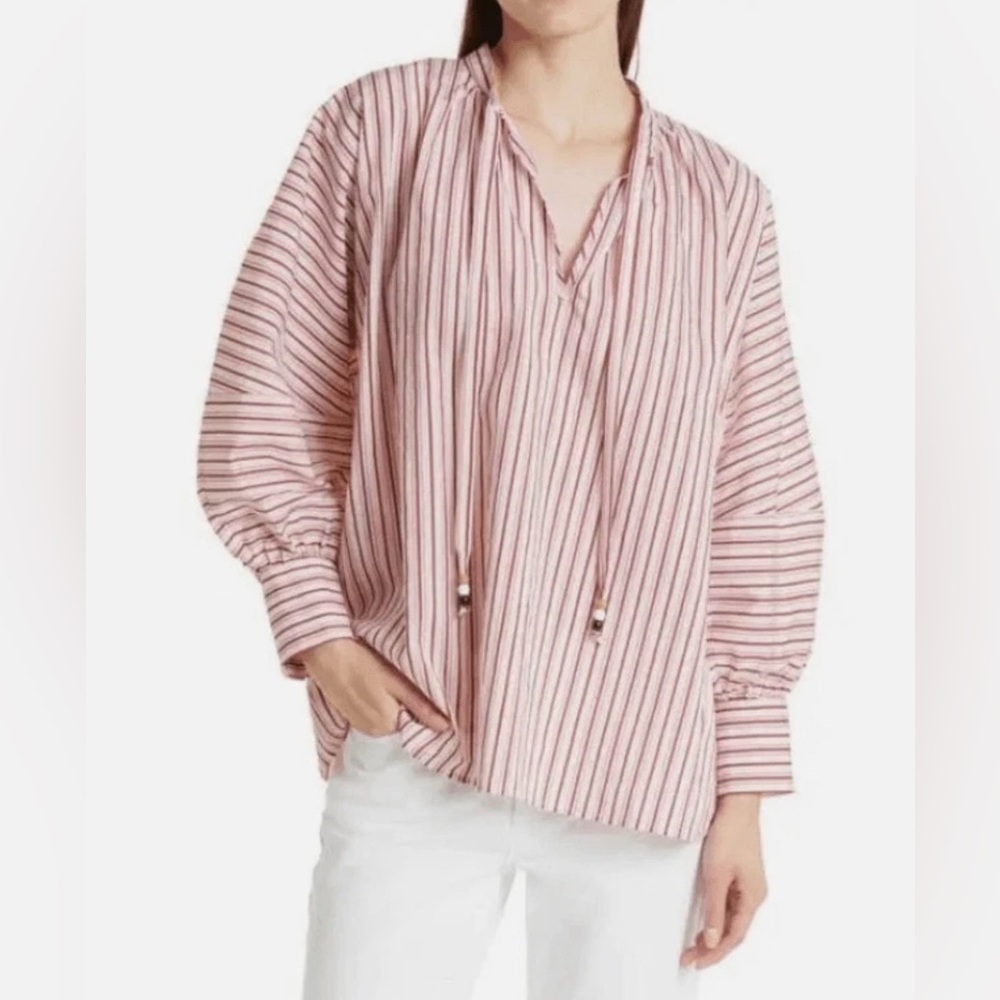 HUGO BOSS Women's Striped Tie Neck Top in Sienna Rust Color Size 12